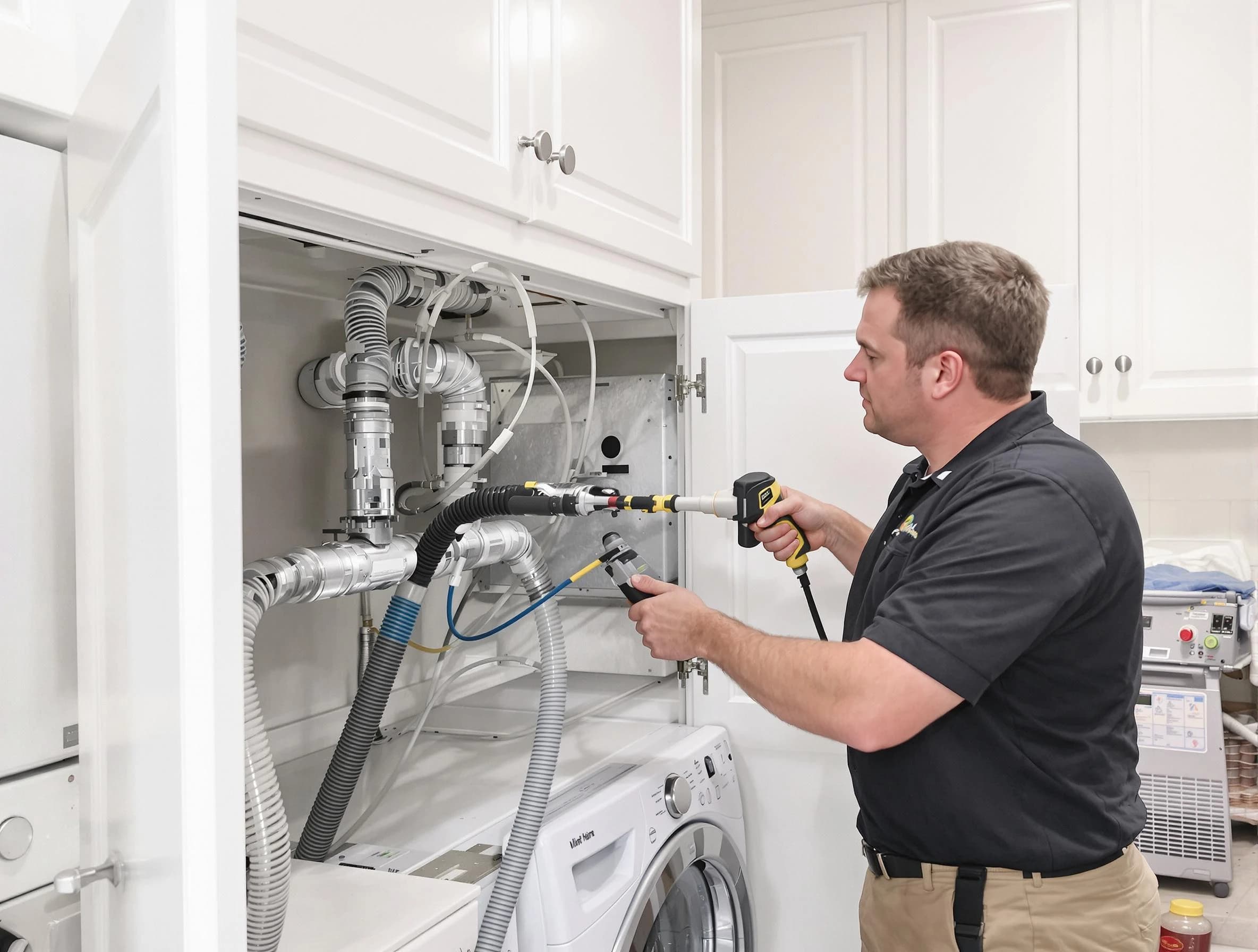 Washington Dryer Vent Cleaning professional removing severe blockage from a clogged dryer vent in Washington