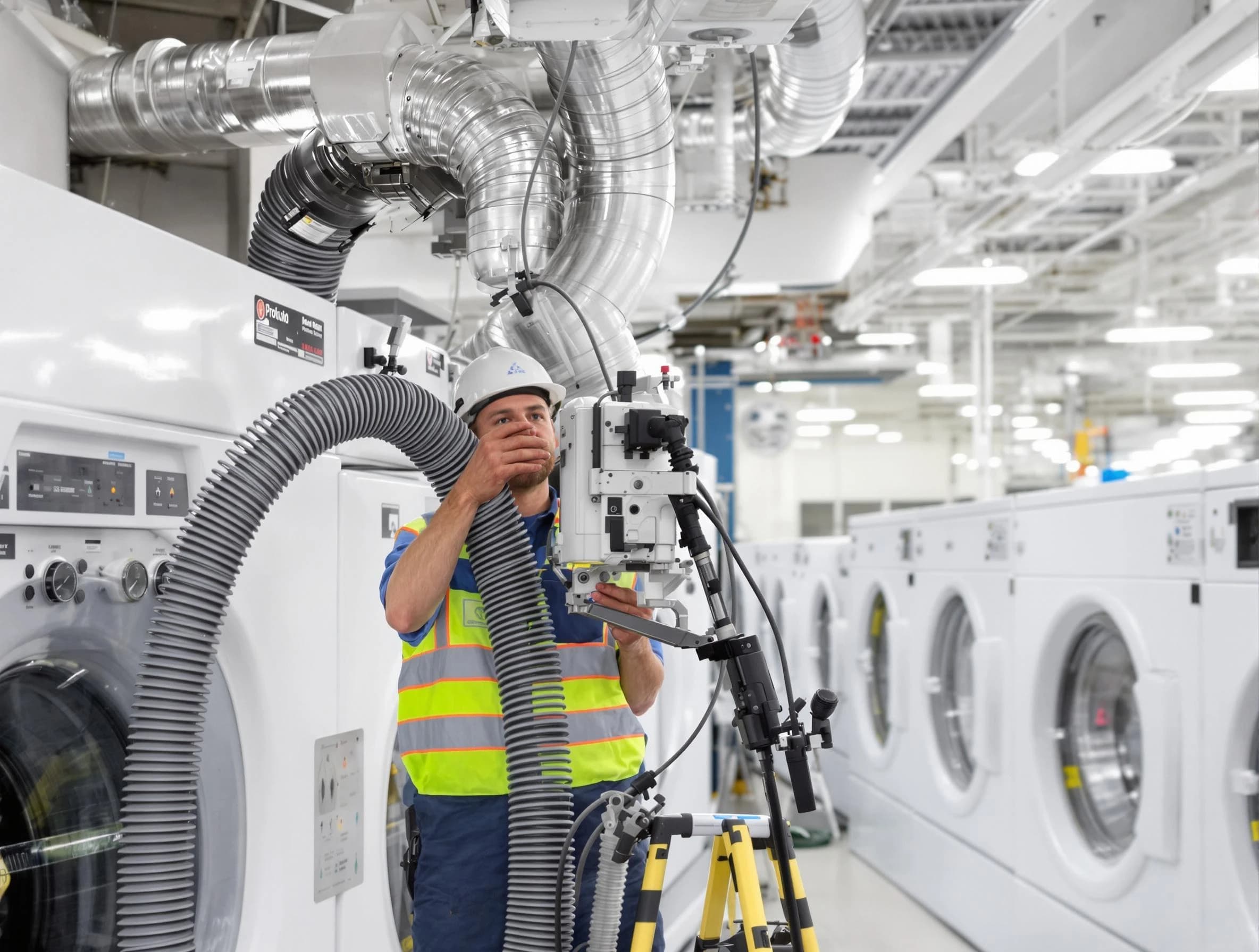 Washington Dryer Vent Cleaning team performing commercial-grade dryer vent cleaning at a business facility in Washington