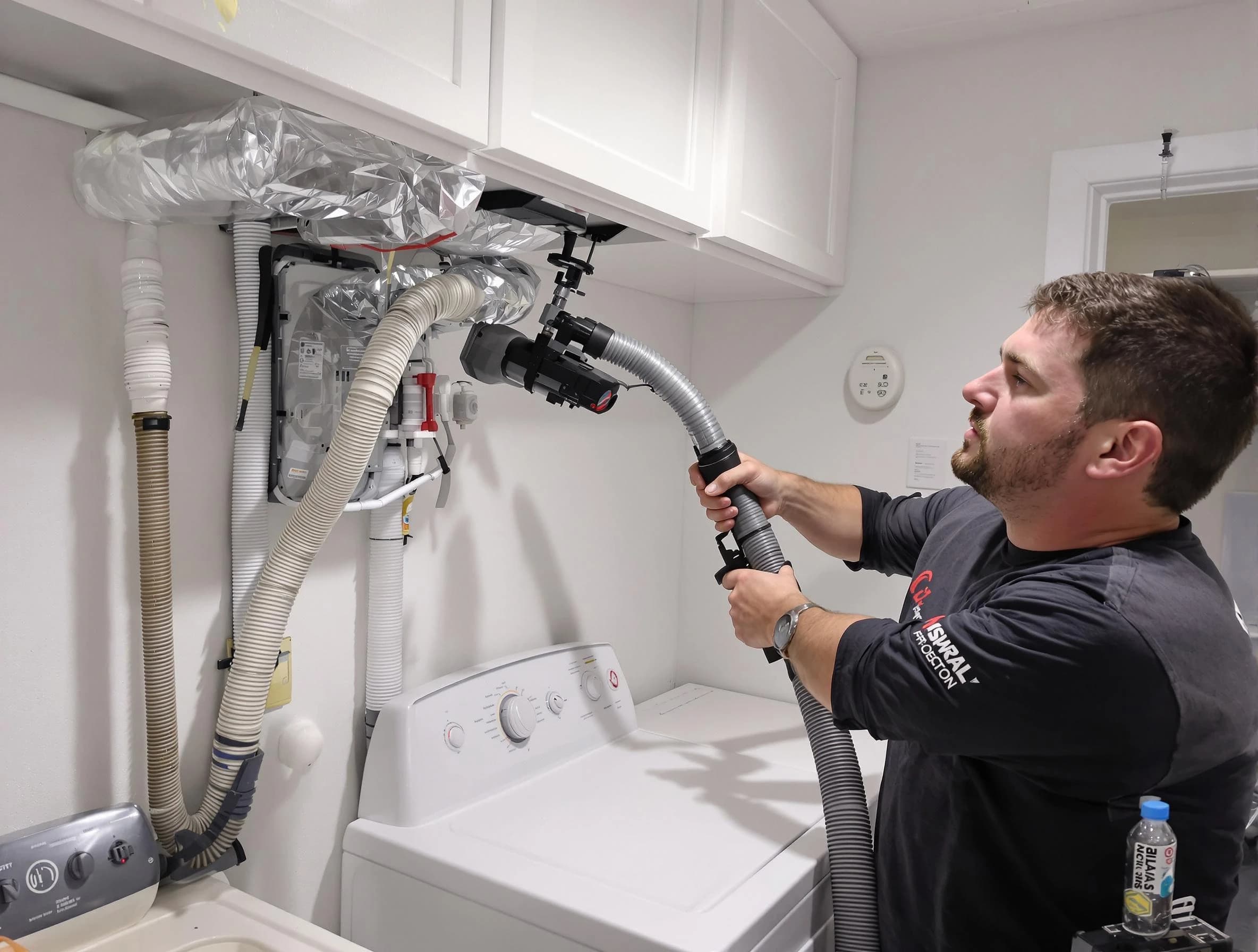 Washington Dryer Vent Cleaning certified technician performing safety-focused gas dryer vent cleaning in Washington